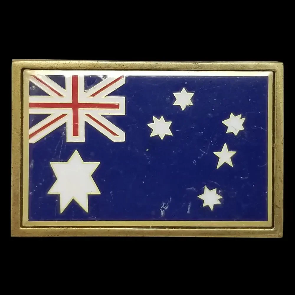 Vintage 1983 NAP Inc. Solid Brass Australian Flag‎ Belt Buckle